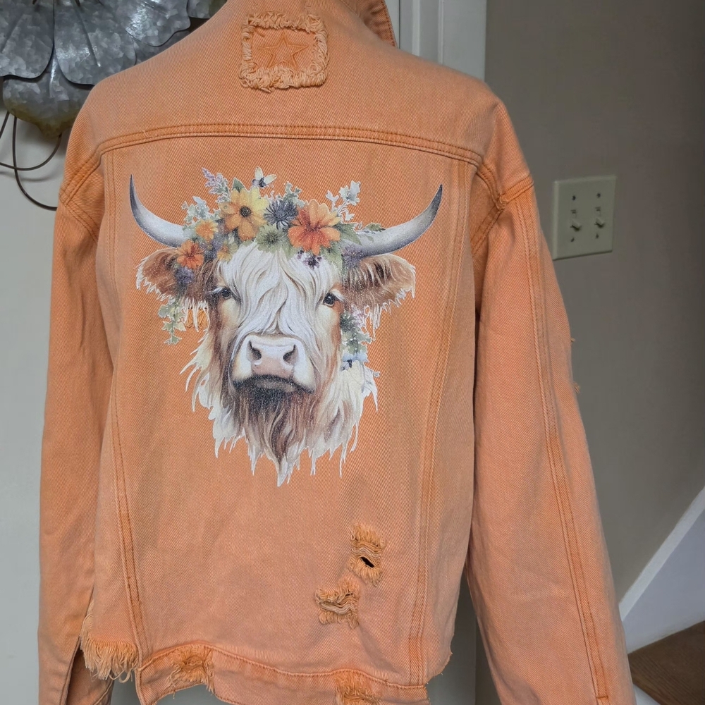 POL Orange Distressed Denim Jacket